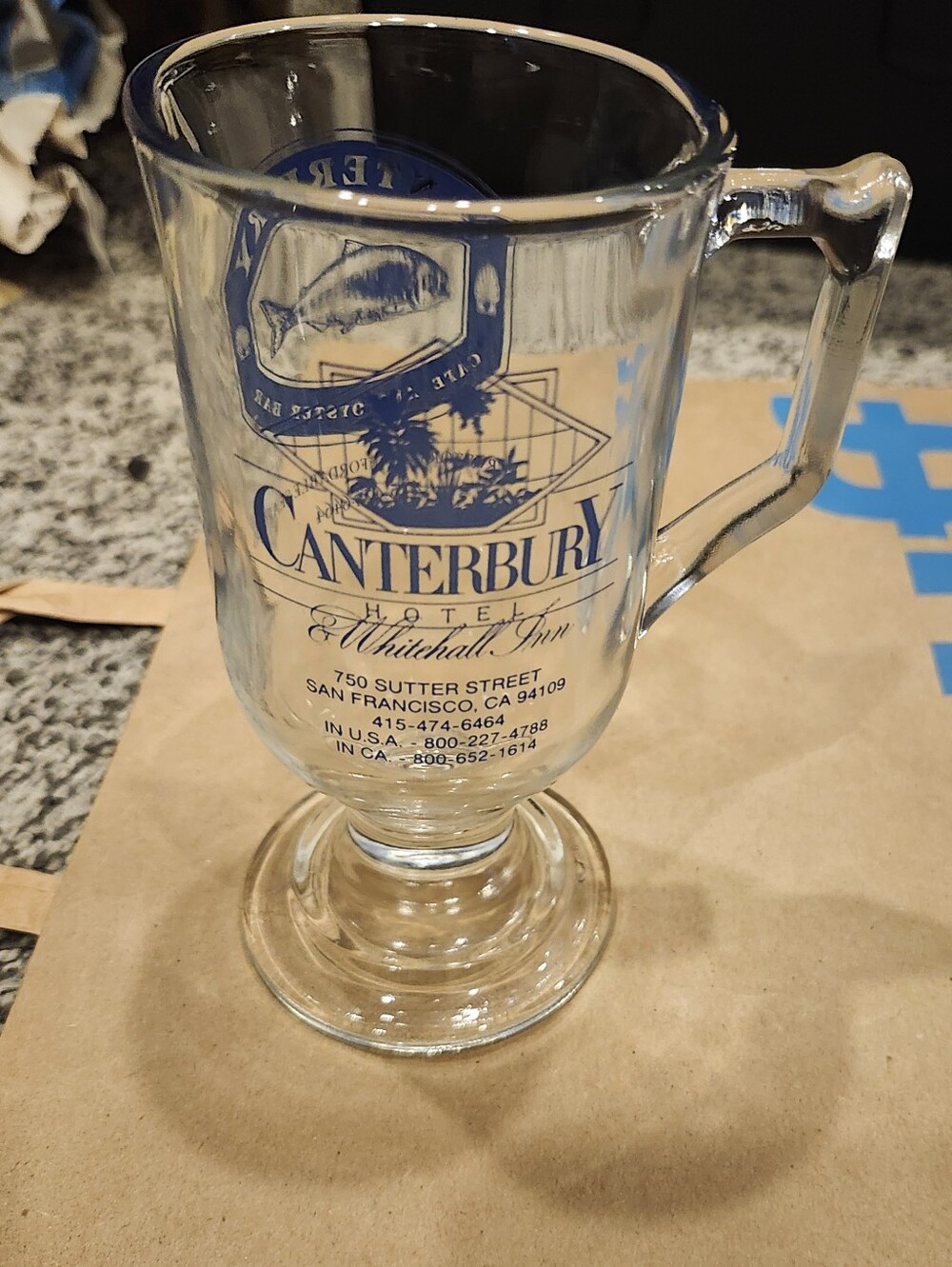 Vintage Canterbury Cafe And Oyster Bar Hotel & Whitehall Inn San Francisco Glass